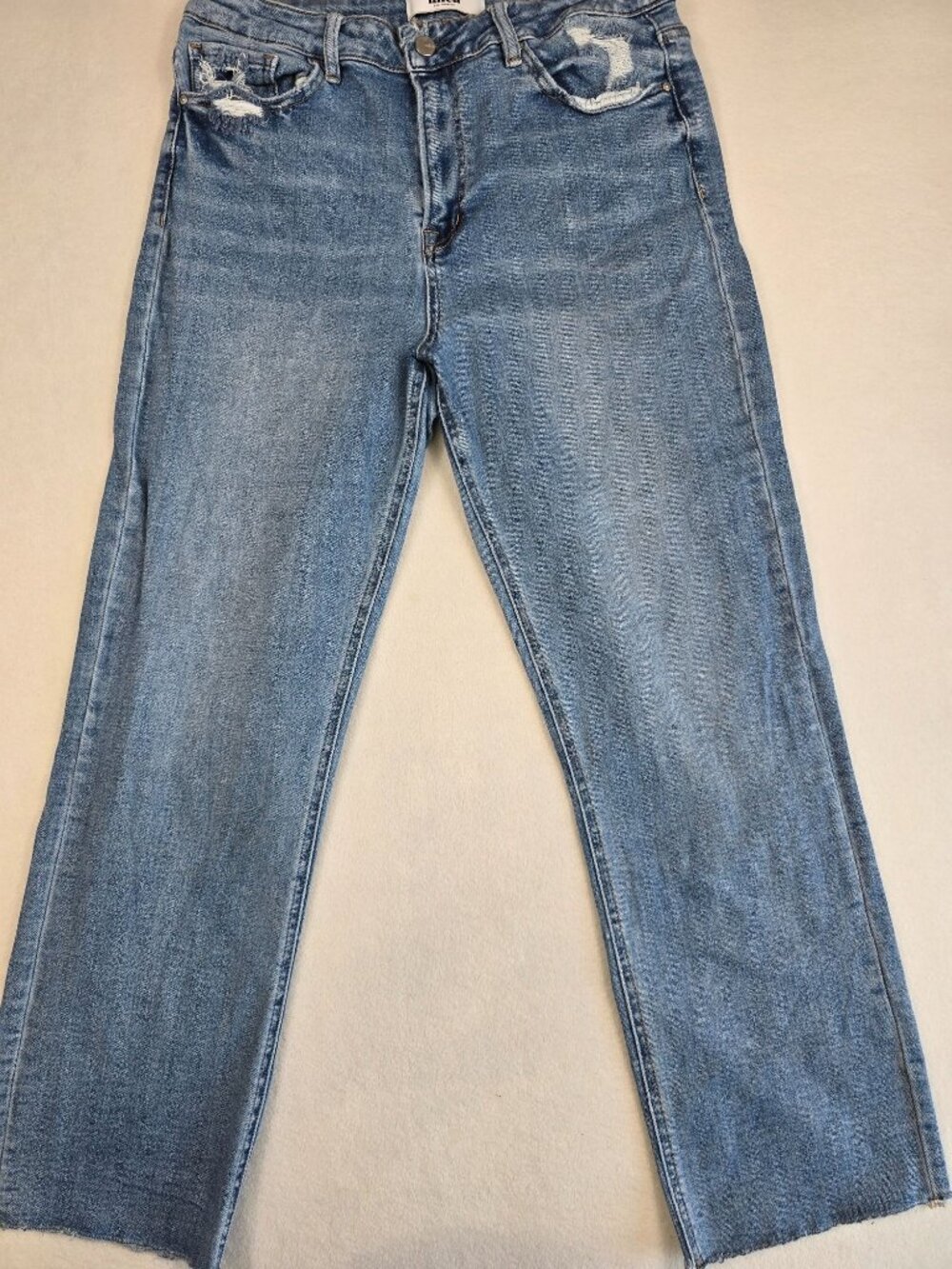 Mica Los Angeles Womens 31 Distressed High Waisted Blue Straight Leg Jeans